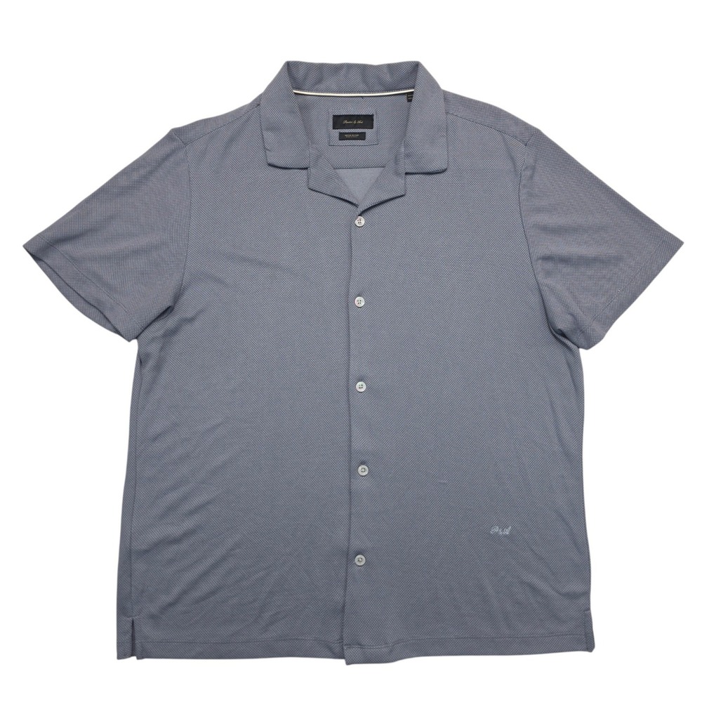 Porter & Ash Mens XL Blue Gray Modal Blend Textured Camp Collar Button Down